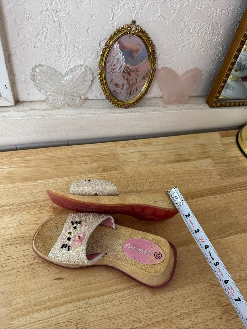 Vintage Hello Kitty Beaded Sandals Kids Size 13 Y2K Kawaii Pearl Sequin Platform